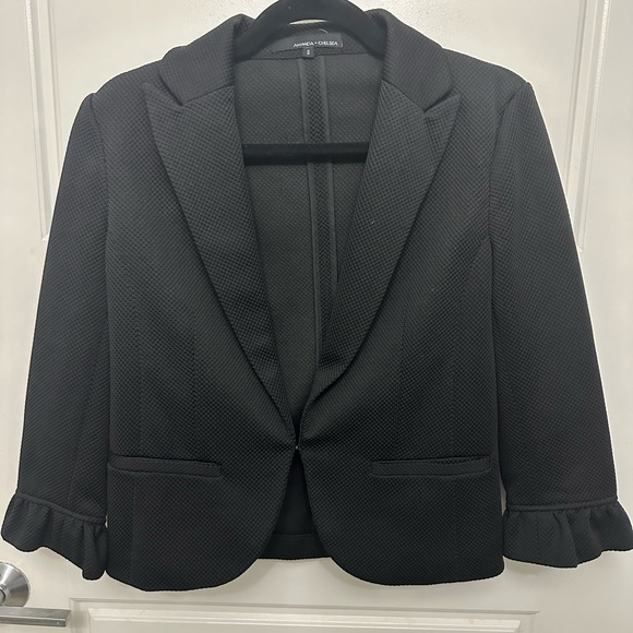 Black Knit Ruffle Sleeve Blazer - Picture 1 of 3